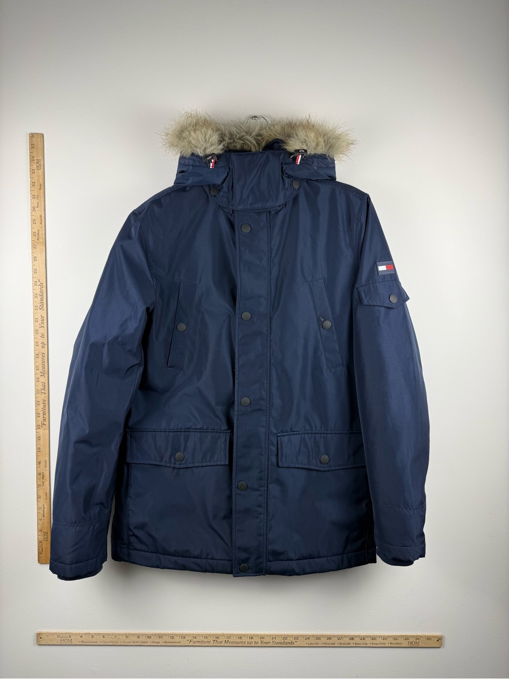 Tommy Hilfiger Navy Hooded Puffer Parka with Faux Fur Trim